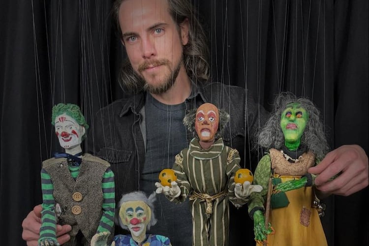 The Supermarket will host a double-feature puppet show featuring “Phantasmagoria” by Puppet Pants (shown here with some of his marionettes) and “Unraveling” by Shadow Girls Cult on Monday, April 27. (Courtesy of Puppet Pants Productions)