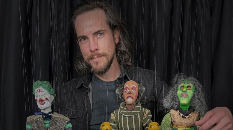The Supermarket will host a double-feature puppet show featuring “Phantasmagoria” by Puppet Pants (shown here with some of his marionettes) and “Unraveling” by Shadow Girls Cult on Monday, April 27. (Courtesy of Puppet Pants Productions)