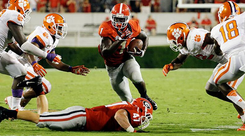 Sony Michel, a true freshman, trailed only Todd Gurley with nine touches on six rushes and three receptions against Clemson.
