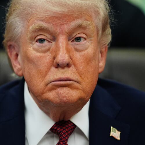 President Donald Trump listens to speeches before signing an executive order in the Oval Office of the White House, Saturday, April 18, 2026, in Washington. (AP Photo/Julia Demaree Nikhinson)