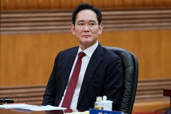 Samsung Electronics Chairman Lee Jae-yong attends an event with Chinese President Xi Jinping at the Great Hall of the People in Beijing on Friday, March 28, 2025. (AP Photo/Ng Han Guan)