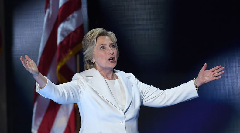 The Democratic Party's presidential nominee, Hillary Clinton, during the last day of the Democratic National Convention at the Wells Fargo Center in Philadelphia on Thursday, July 28, 2016. (Olivier Douliery/Abaca Press/TNS)