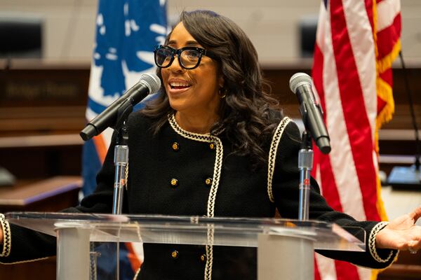 Fulton County Commissioner Mo Ivory speaks at her inauguration, Jan. 3, 2025. She wondered if incentives could be offered to police to use the diversion center.  (Olivia Bowdoin for the AJC). 