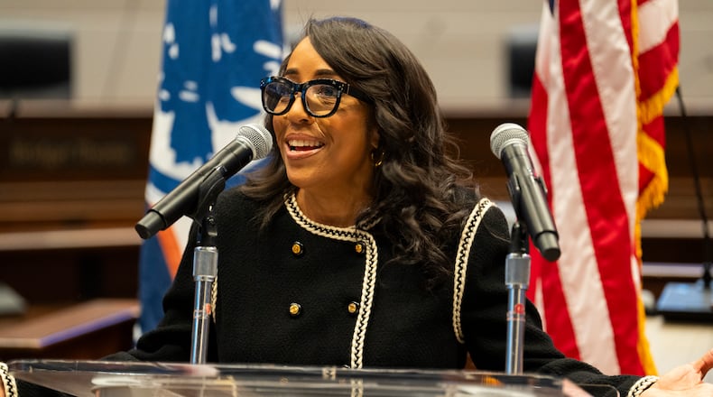 Fulton County Commissioner Mo Ivory speaks at her inauguration in Atlanta, Georgia on Friday, Jan. 3, 2025. (Olivia Bowdoin for the AJC).