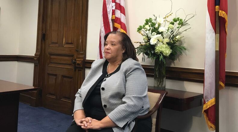 Georgia Secretary of State Robyn Crittenden said in an interview Tuesday that she will complete the election with integrity and transparency. She took over after Republican Brian Kemp, the Republican candidate for governor, resigned last week. MARK NIESSE / MARK.NIESSE@AJC.COM