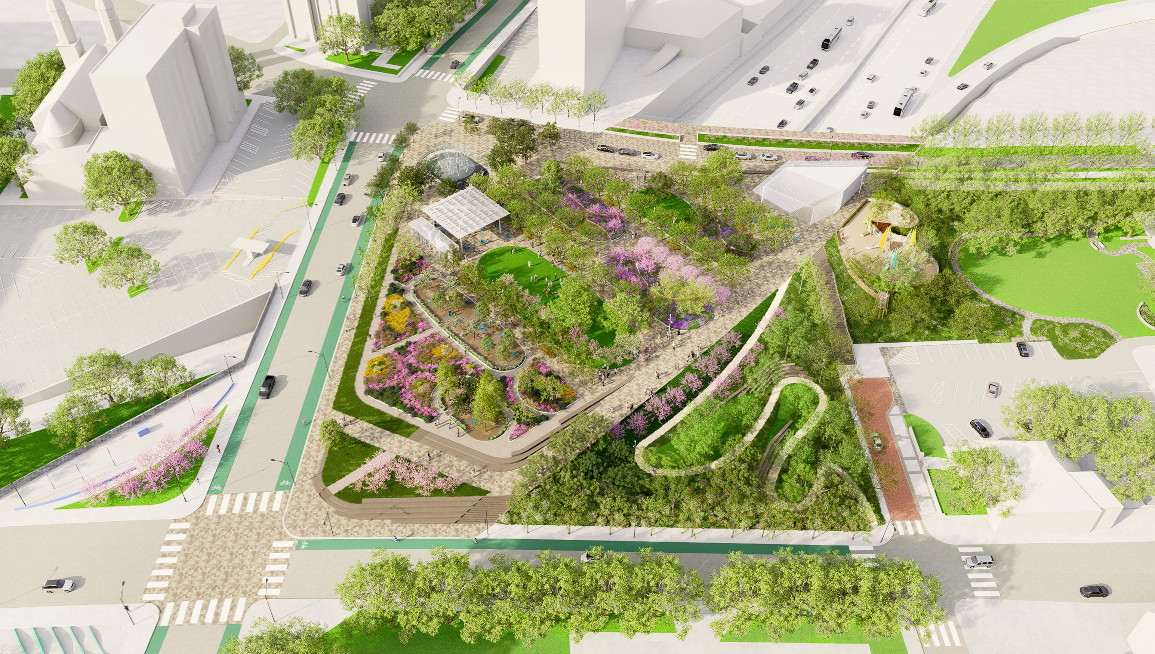 This is an aerial rendering of the first phase of the Stitch in downtown Atlanta. (Courtesy of Atlanta Downtown Improvement District)