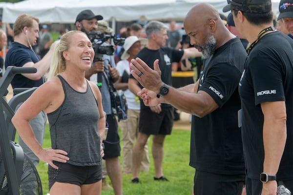 U.S. Rep. Marjorie Taylor-Greene, R-Ga., visited the Army fitness competition on the National Mall in Washington on Saturday.