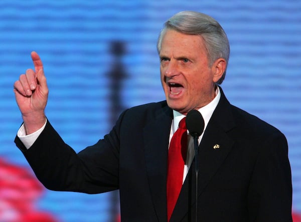 U.S. Sen. Zell Miller addresses the Republican National Convention in New York on Sept. 1, 2004. (File photo)