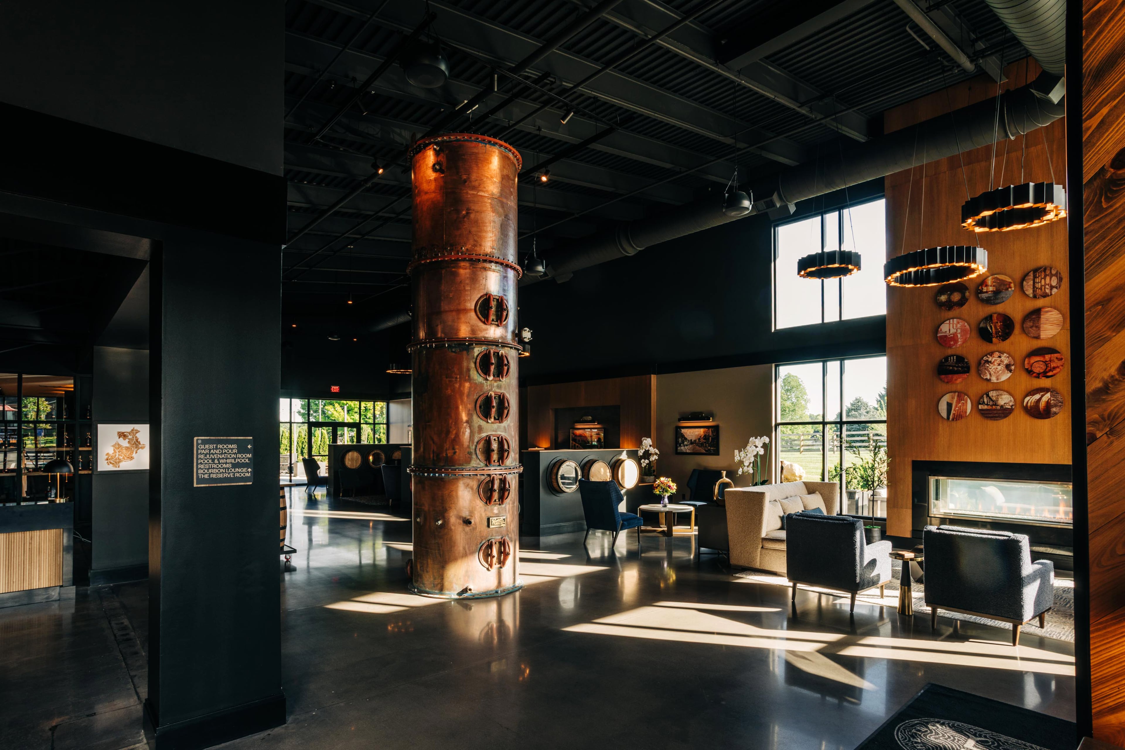The new Trail Hotel in Bardstown, Kentucky, has a copper column still in the lobby. (Courtesy of Trail Hotel)