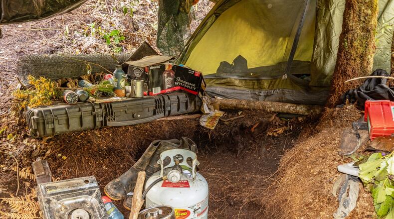 FILE - This photo released by the New Zealand Police on Sept 10, 2025, shows the main campsite where Tom Phillips and his children were hiding in the bush near Waitomo, in the district of Waikato, New Zealand. (New Zealand Police via AP, File)