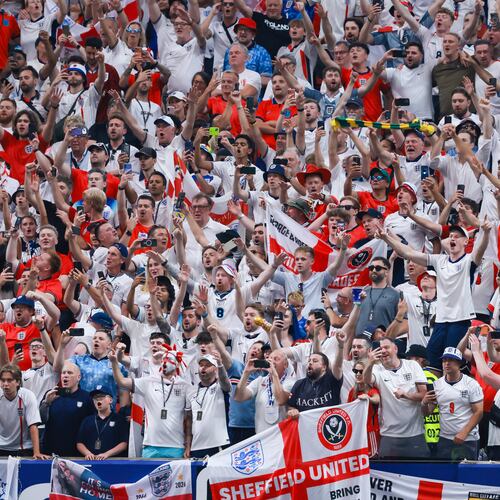 England fans celebrated a 2-1 win over Congo during a FIFA World Cup round of 32 match at Atlanta Stadium (Mercedes-Benz Stadium) on Wednesday, July 1, 2026, in Atlanta. (Jason Getz/AJC)