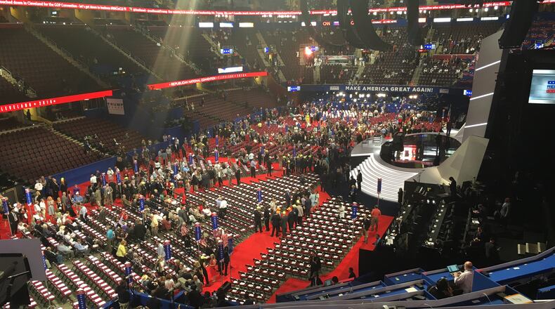 Delegates mill about at the Republican National Convention in Cleveland. Greg Bluestein/AJC