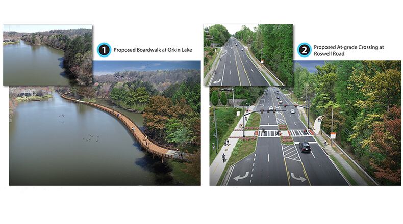 Artist’s renderings depict Sandy Springs trail concepts, part of a draft Trail Master Plan presented to the public earlier this year. CITY OF SANDY SPRINGS