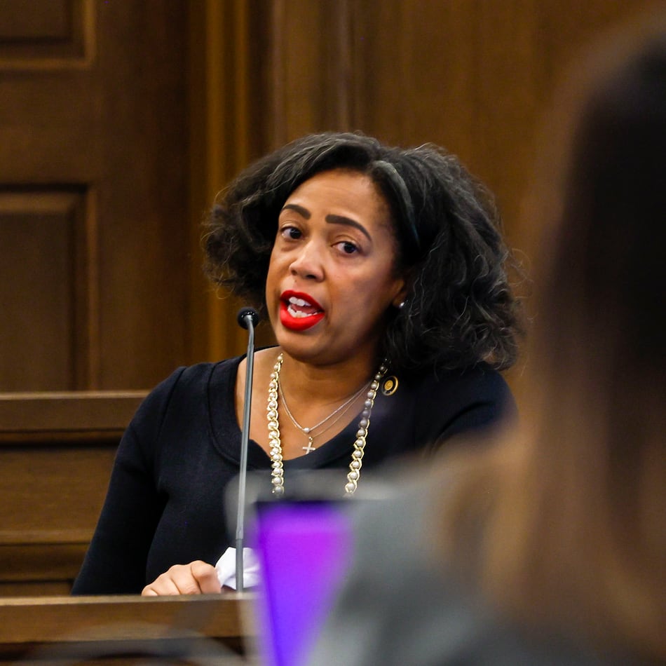 Fulton County Superior Court Judge Shermela Williams testifies during a misconduct hearing in May 2025. She resigned in February and has been hired as a prosecutor in Fulton County District Attorney Fani Willis' office. (Miguel Martinez/AJC)