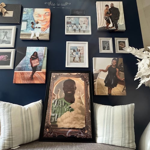 A framed photo of Fernando Clark, who died in Montgomery County Jail in 2024, sits in the living room of his sister's home in Montgomery, Ala., Wednesday, Oct. 8, 2025. (AP Photo/Safiyah Riddle)