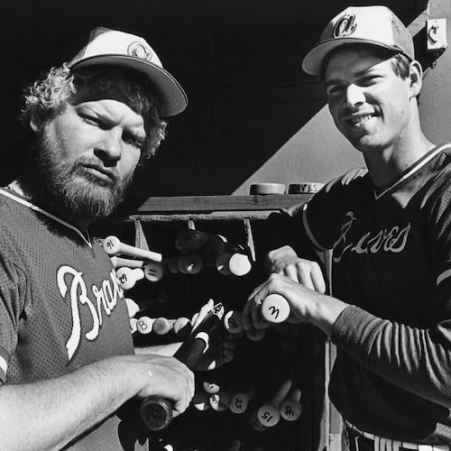 FILE - Atlanta Braves players Bob Horner, left, and Dale Murphy pose for a photo in Atlanta in 1978. (Louie Favorite/Atlanta Journal-Constitution via AP, File)