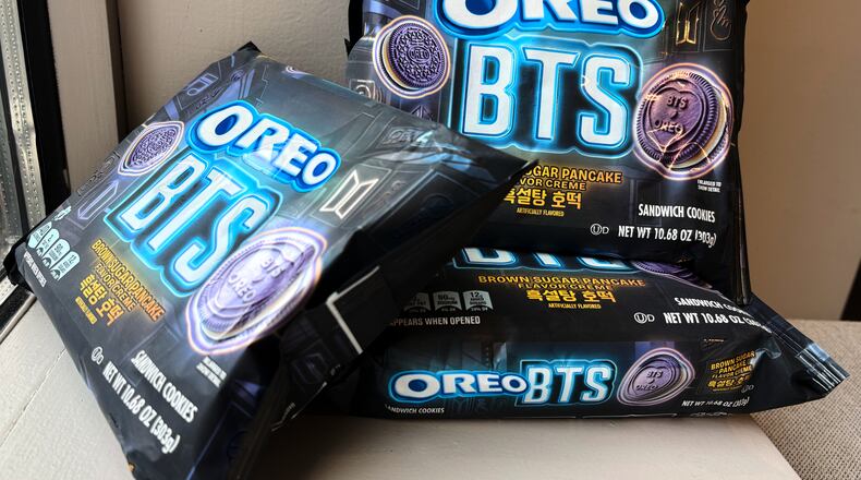 The new Oreo and BTS collaboration cookies are seen Monday, May 25, 2026, in New York. (AP Photo/Sydney Schaefer)