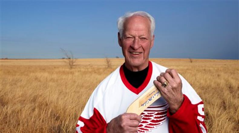 In an undated image provided by Crown Media United States, former Detroit Red Wings hockey great Gordie Howe is seen. (AP Photo/Crown Media United States, Andrew Eccles)