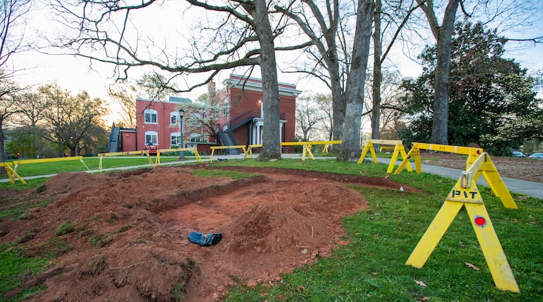 The dug-out plot of land on the campus of the University of West Georgia is where recent archaeological tests suggest slaves from a former plantation might be buried. If true, UWG will be added to a long list of colleges and communities challenged with questions on how to deal with newly discovered remains of former slaves and Reconstruction-era African Americans. (Steven Broome/ UWG Photographer)