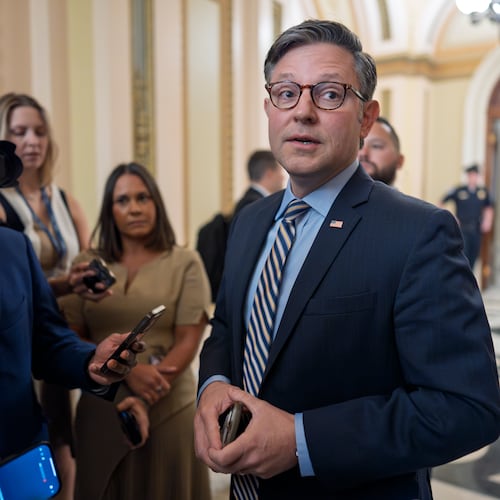 U.S. House Speaker Mike Johnson set a new deadline of Jan. 31, 2026 — two months earlier than his original plan — to vote on President Trump's tariffs. (J. Scott Applewhite/AP)
