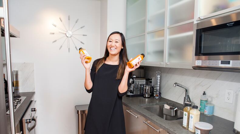 Vivienne Zhao, who says the soup cleanses she eats are more satisfying than juices, with some of her cleanses from Splendid Spoon, at home in New York, Jan. 19, 2016. Like a growing number of people, Zhao came to the routine — known as souping — after finding juice cleanses, which she tried several times, too extreme.