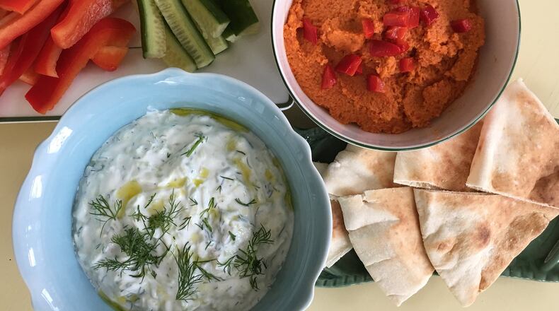 There’s something for everyone when you bring homemade tzatziki and Fiery Red Pepper Cauliflower Dip to the Super Bowl party. CONTRIBUTED BY KELLIE HYNES