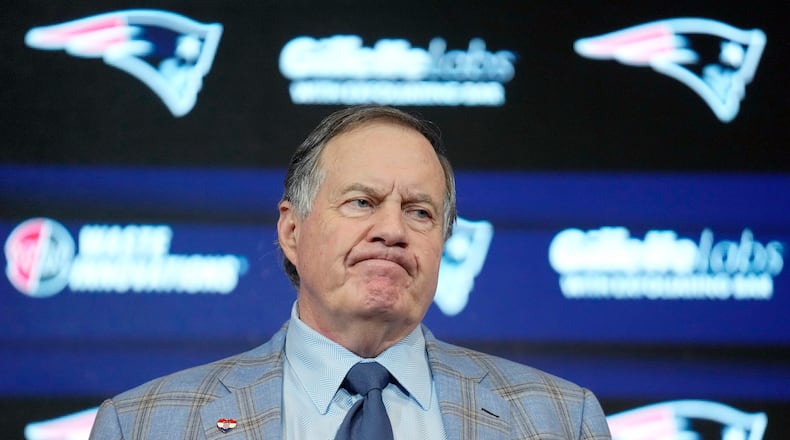 Former New England Patriots head coach Bill Belichick faces reporters during an NFL football news conference, Thursday, Jan. 11, 2024, in Foxborough, Mass., to announce that he has agreed to part ways with the team. (AP Photo/Steven Senne, File)