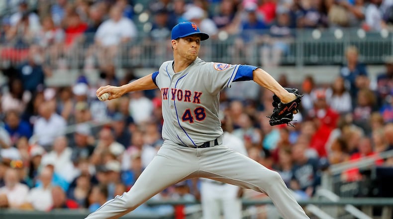 ATLANTA, GEORGIA - JUNE 18: Jacob deGrom #48 of the New York Mets pitches in the first inning against the Atlanta Braves on June 18, 2019 in Atlanta, Georgia. (Photo by Kevin C. Cox/Getty Images)