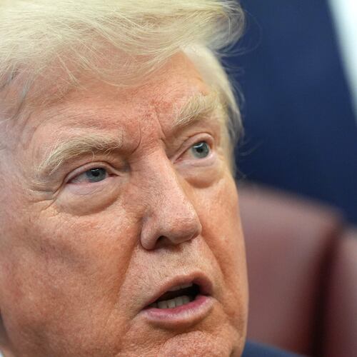 President Donald Trump speaks during a meeting about military families, in the Oval Office of the White House, Monday, Aug. 3, 2026, in Washington. (AP Photo/Alex Brandon)