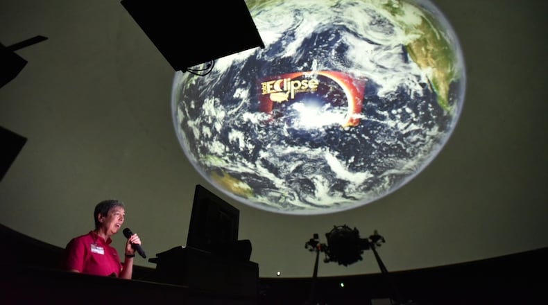 The Fernbank Science Center is slated for $3.2 million in upgrades. Pictured here is a presentation about the total solar eclipse given to DeKalb teachers in 2017 at the center. About 80 fourth grade teachers received safety lessons for the solar filters and the physics of a solar eclipse, so they could relay the info to their students. (Hyosub Shin / AJC file photo)