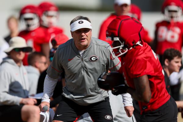 Georgia football coach Kirby Smart at a recent spring practice in Athens.