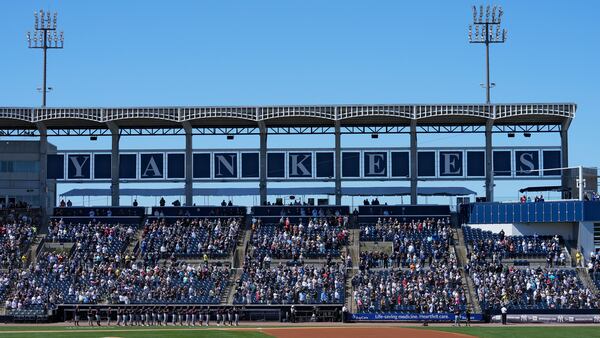 Fans fill George M. Steinbrenner Field during a spring training baseball game between the Minnesota Twins and the New York Yankees, Thursday, March 6, 2025, in Tampa, Fla. (AP Photo/Chris O'Meara)