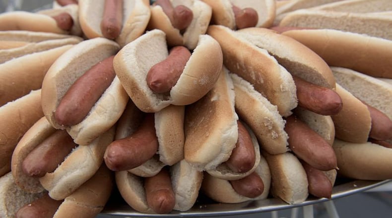 Hot dogs and buns.