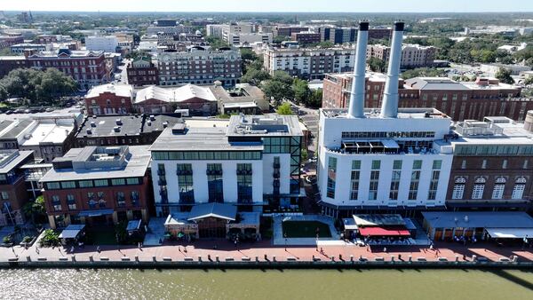 Savannah's riverfront powerplant has been repurposed into the Plant Riverside District hotel, dining and entertainment complex.
(Miguel Martinez/AJC 2024)
