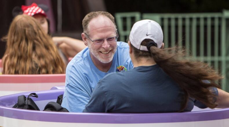 Huntington Beach resident Jeff Reitz, who has visited the parks of the Disneyland Resort every day since January 1, 2012, marked his 2,000th consecutive visit on Thursday. Here, Reitz enjoys a teacup ride at the Mad Tea Party in Fantasyland at Disneyland during his 2,000th visit to the park.