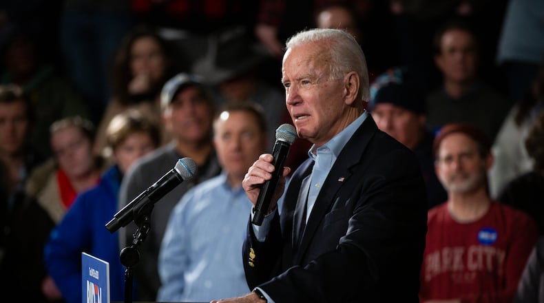Former Vice President Joe Biden, a Democratic presidential candidate, campaigns at the Rex Theatre in Manchester, N.H., Feb. 8, 2020. He talked recently at length about how he overcame severe stuttering, raising awareness about the speech disorder. ELIZABETH FRANTZ / THE NEW YORK TIMES