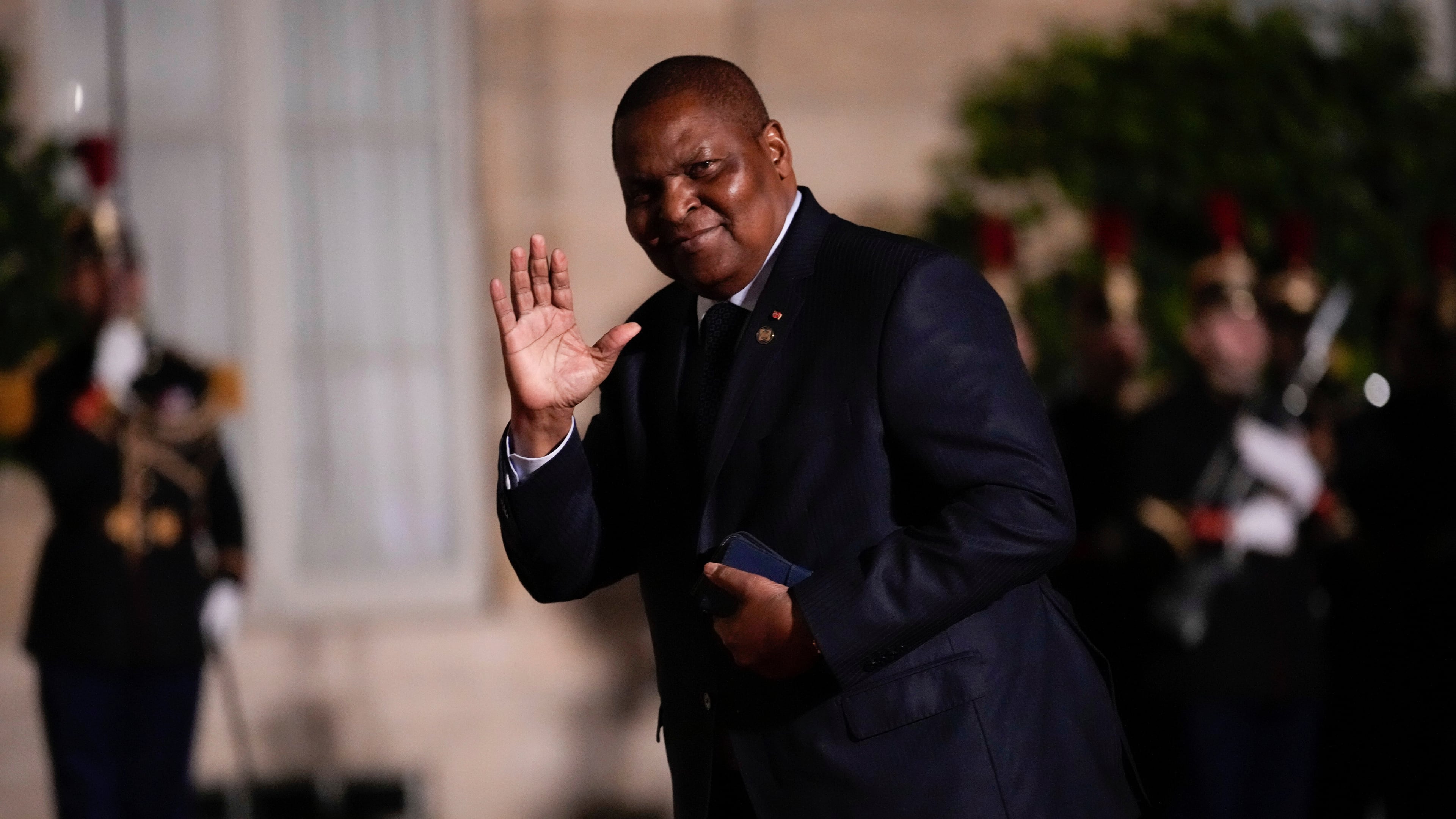 FILE - Central African President Faustin-Archange Touadera arrives for the 19th Francophonie Summit, at the Elysee Palace, in Paris, Friday, Oct. 4, 2024. (AP Photo/Louise Delmotte, File)