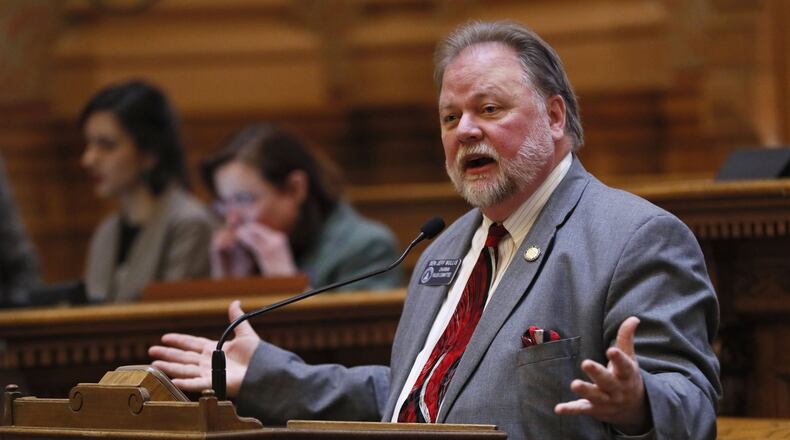 Senate Rules Chairman Jeff Mullis speaks from the Senate floor. He has proposed a bill that would require all parties in a conversation to agree before it can be taped. Bob Andres / bandres@ajc.com
