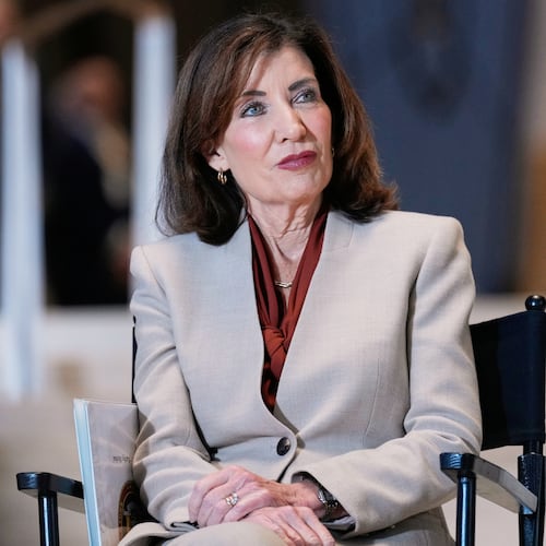 FILE - New York Governor Kathy Hochul participates in a ribbon cutting ceremony at the new JPMorgan Chase offices in New York, Oct. 21, 2025. (AP Photo/Seth Wenig, File)