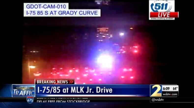 Southbound traffic on the Downtown Connector grew early Fri., May 13, 2016, following a crash at Martin Luther King Jr. Drive. (Credit: Channel 2 Action News)