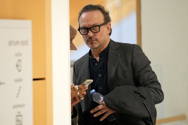 Actor Vincent Perez arrives at French actor Gerard Depardieu's trial for the alleged sexual assaults of two women on a film set in 2021, Wednesday, March 26, 2025 in Paris. (AP Photo/Aurelien Morissard)