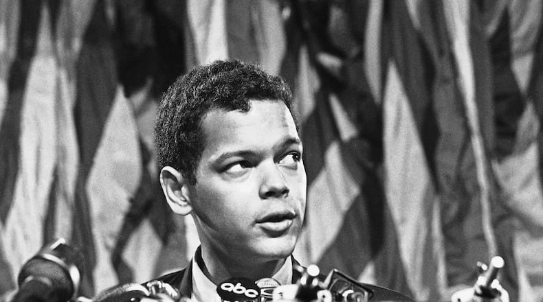 Leaders of two factions trying represent Georgia at the Democratic National Convention conduct separate press conference, August 24, 1968 in the same Chicago hotel to give their versions of the dispute. Julian Bond, Georgia state legislator whose delegation is challenging the one led by Gov. Lest G. Maddox. (AP Photo)