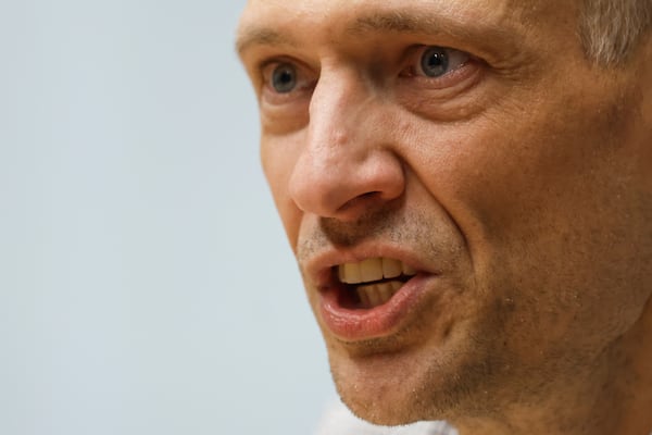 Syarhei Tsikhanouski, a Belarusian opposition activist released from a prison by Belarusian authorities, speaks during an interview with the Associated Press in Vilnius, Lithuania, Sunday, June 22, 2025. (AP Photo/Mindaugas Kulbis)