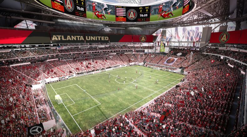 A rendering of Mercedes-Benz Stadium. Atlanta United won’t play in the stadium until Sept. 9.