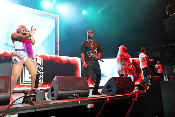 Members of hip-hop group Crime Mob play to a sold-out crowd during the annual Hot 107.9 Birthday Bash ATL on Saturday, June 17, 2023, at State Farm Arena. (Robb D. Cohen for the AJC)