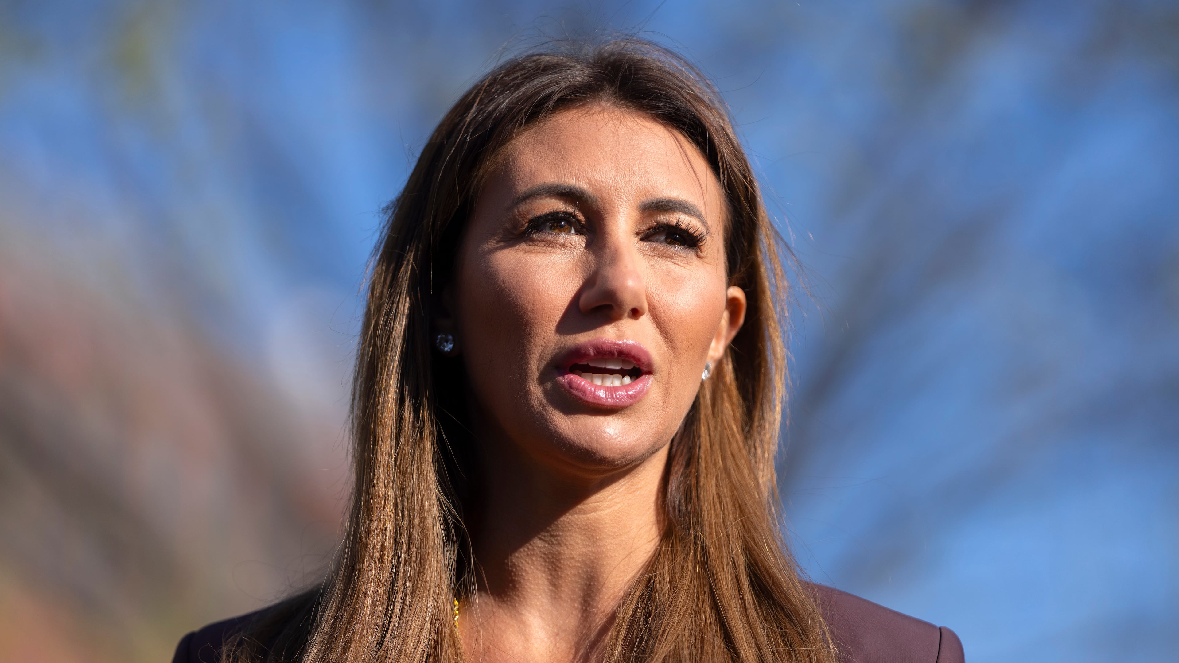 FILE - Alina Habba, President Donald Trump's pick to be the interim U.S. Attorney for New Jersey, speaks with reporters outside the White House, March 26, 2025, in Washington. (AP Photo/Mark Schiefelbein, File)