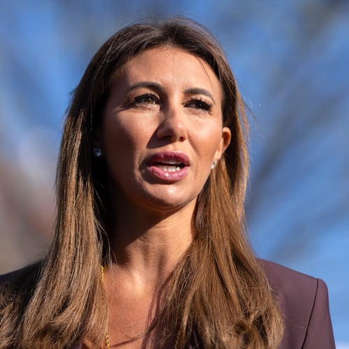 FILE - Alina Habba, President Donald Trump's pick to be the interim U.S. Attorney for New Jersey, speaks with reporters outside the White House, March 26, 2025, in Washington. (AP Photo/Mark Schiefelbein, File)