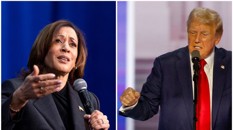 Vice President Kamala Harris and former President Donald Trump. (Tyger Williams and Steven M. Falk/The Philadelphia Inquirer/TNS)