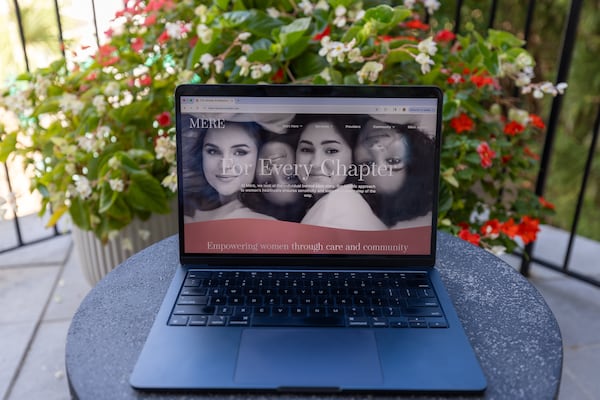 A view of the website for telehealth program for maternal care Mère at Ansley Golf Club in Atlanta on Friday, July 18, 2025. (Arvin Temkar/AJC)