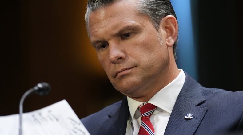 Defense Secretary Pete Hegseth looks at notes as he testifies at a Senate Appropriations Committee hearing, Tuesday, July 21, 2026, on Capitol Hill in Washington. (AP Photo/Jacquelyn Martin)